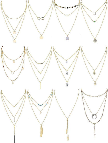 Damen Layered Halskette Set Gold Silber Anhänger Mehrreihig Choker Y