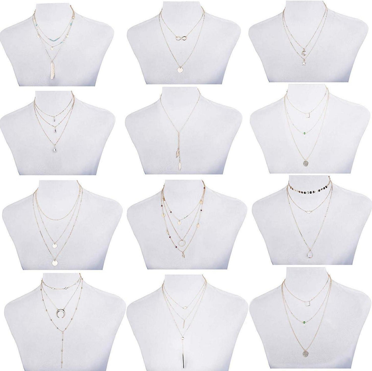 12-teiliges Damen Layered Kette Set Gold Silber Y Halskette