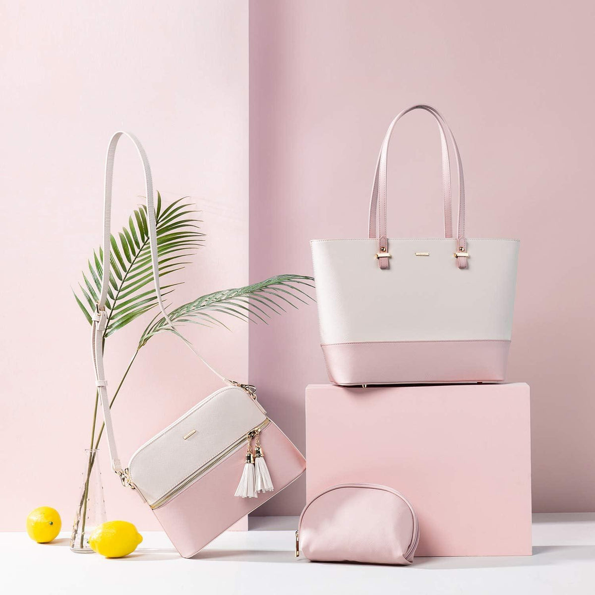 Große Damen Handtasche Schultertasche Leder Shopper Set 3-teilig