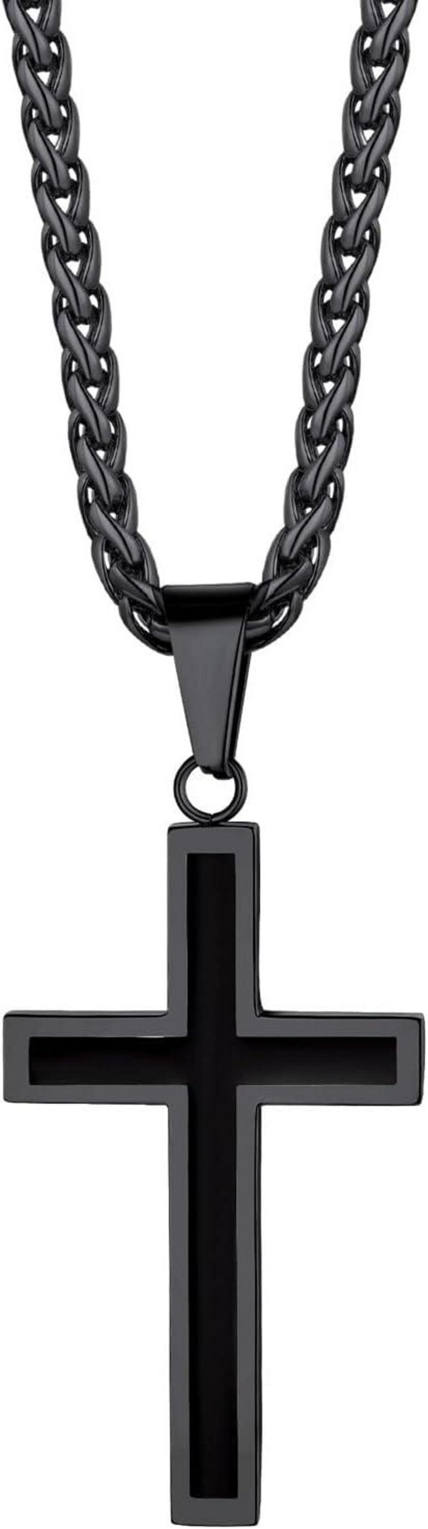 Edelstahl Kreuz Anhänger Halskette 50+5cm Weizenkette