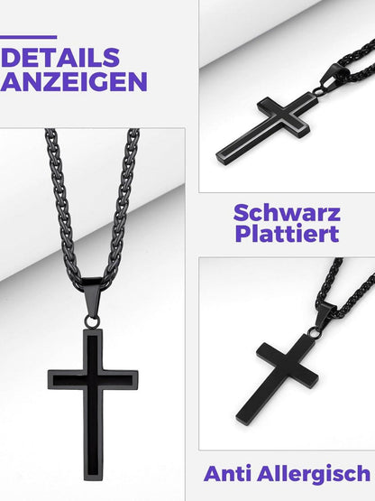 Edelstahl Kreuz Anhänger Halskette 50+5cm Weizenkette