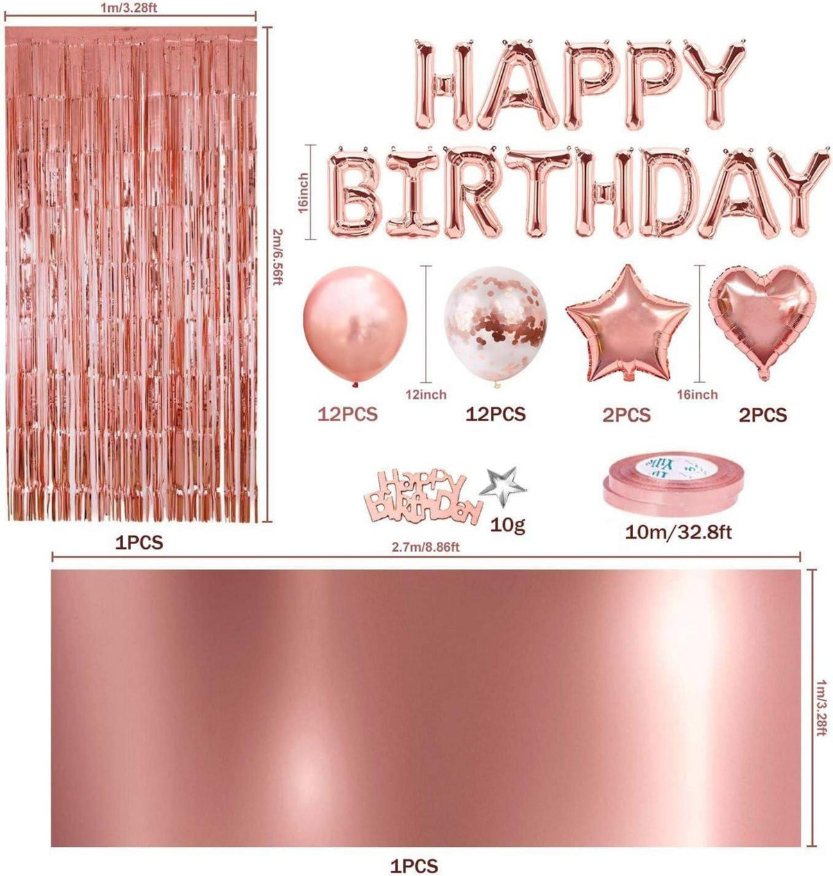 Rosegold Geburtstagsdeko Frauen Mädchen Happy Birthday Set