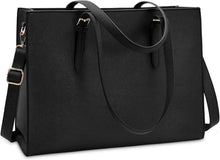 Handtasche Damen Schwarz Leder Groß Laptop Umhängetasche 15.6 Zoll