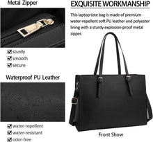Große Damen Handtasche Schwarz Leder Umhängetasche 15.6 Zoll