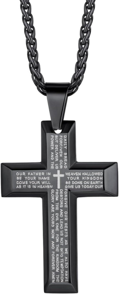 Edelstahl Kreuz Anhänger Halskette mit Weizenkette 50+5cm