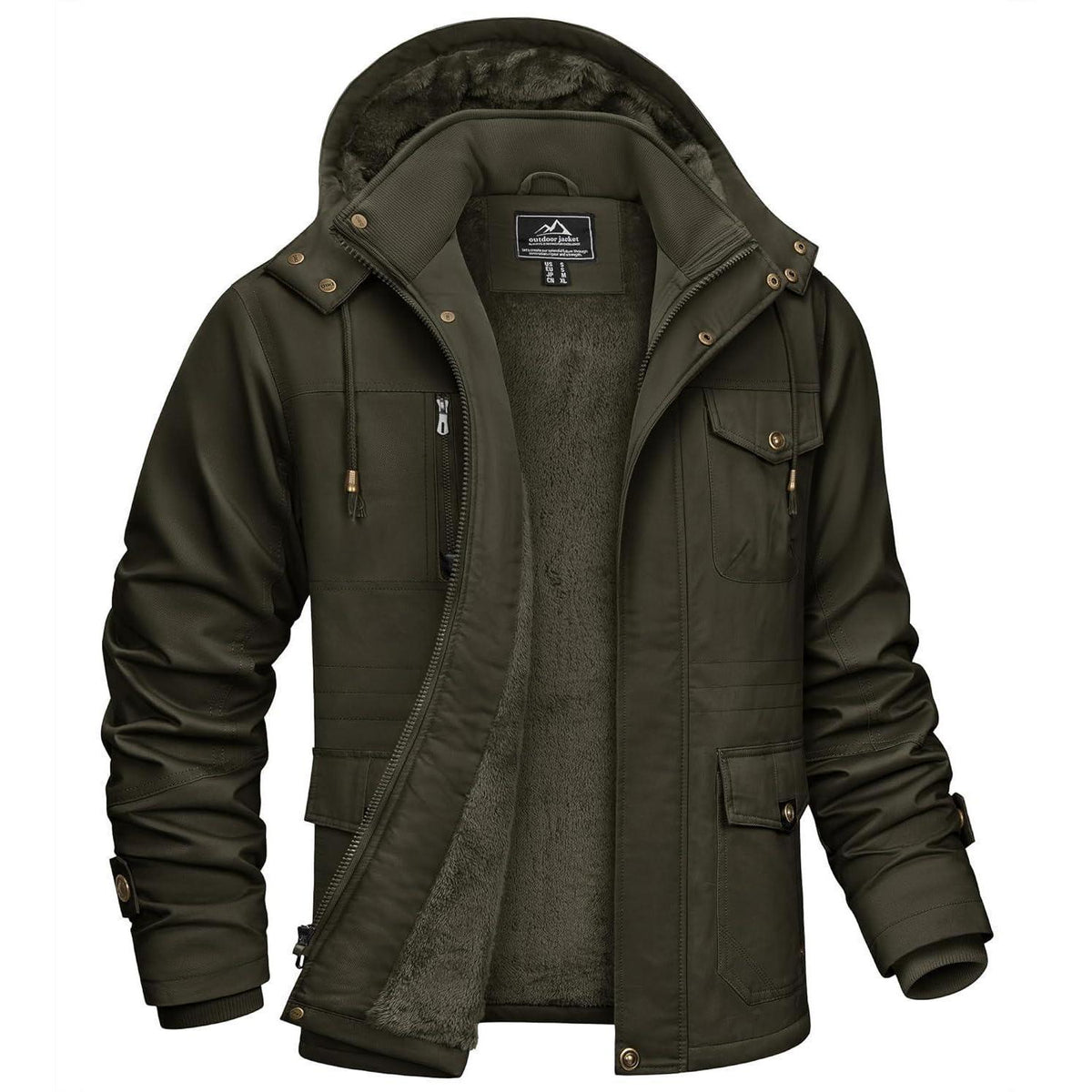 Herren Winterparka mit Kapuze & Cargo Taschen Dunkeloliv
