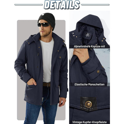 Herren Winterparka mit Kapuze & Cargo Taschen Dunkelblau