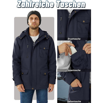 Herren Winterparka mit Kapuze & Cargo Taschen Dunkelblau