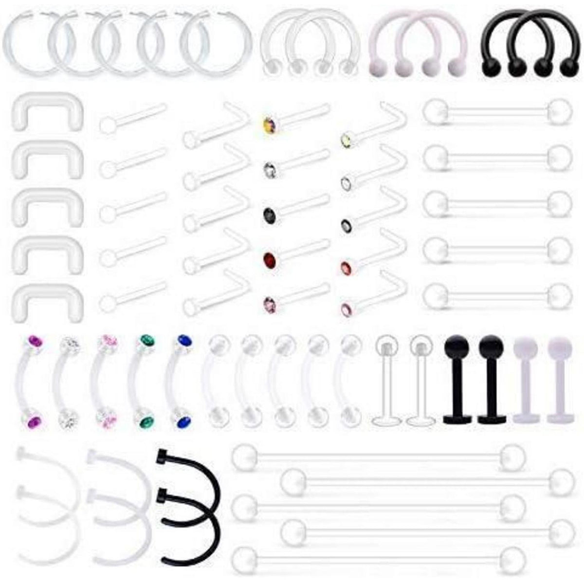 68tlg. Klar Piercing Retainer Set - Flexibel & Vielseitig