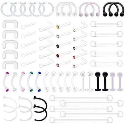 68tlg. Klar Piercing Retainer Set - Flexibel & Vielseitig