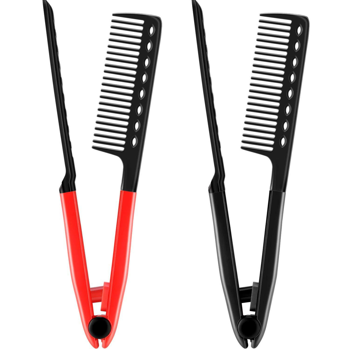 2er Set Glättkamm Haarbürste Friseur Styling V-Form Schwarz/Rosenrot