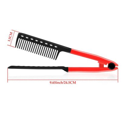 2er Set V-förmige Haarglätter Kämme in Schwarz und Rosenrot