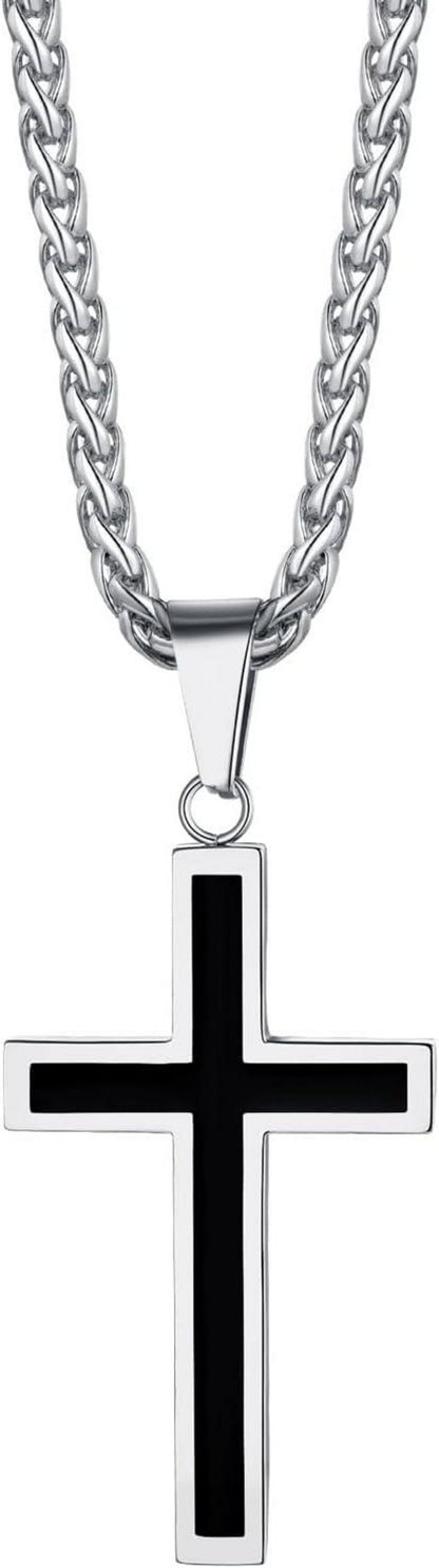 Kreuz Anhänger Halskette Silber Gold Schwarz Weizenkette 50+5cm