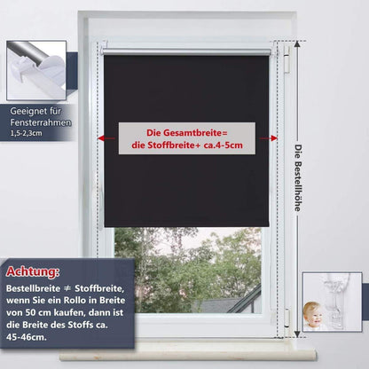 Verdunklungsrollo ohne Bohren 60x150cm Rollos für Fenster