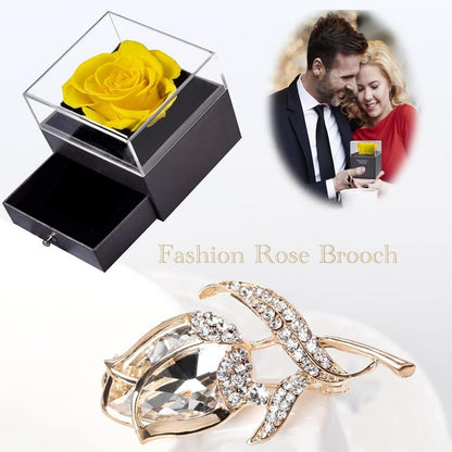 Konservierte gelbe Rose Geschenkbox mit Brosche, ewige Rose