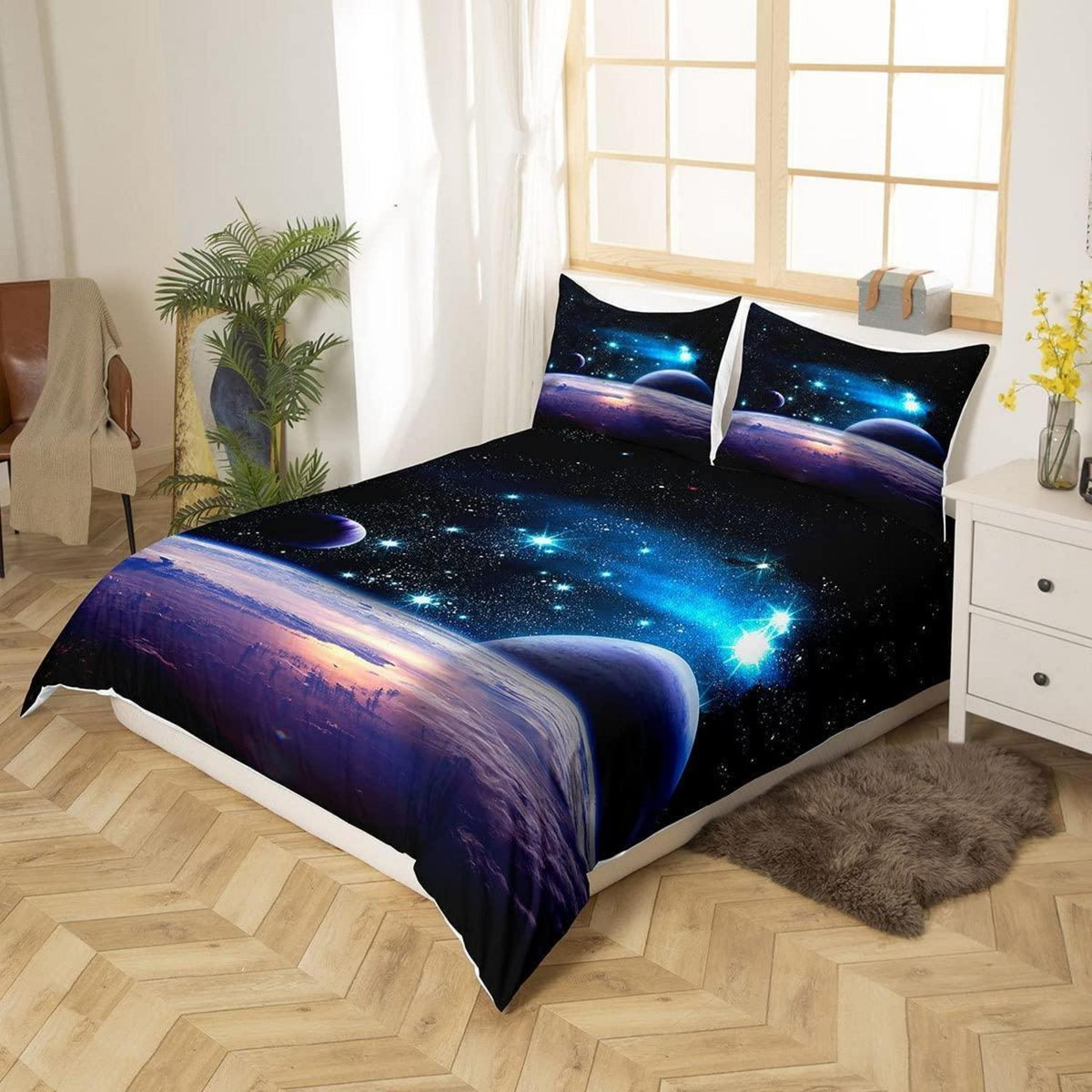 3D Galaxy Sterne Bettwäsche Set 200x200cm + 2 Kissenbezug