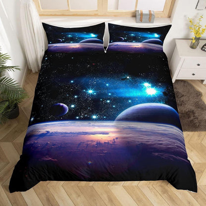3D Galaxy Sterne Bettwäsche Set 200x200cm + 2 Kissenbezug
