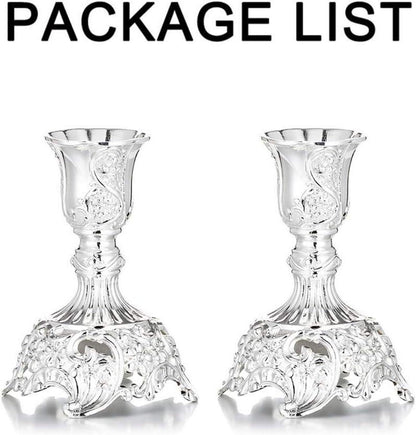 Sziqiqi 2er Set Silber Kerzenständer Schabbat Hochzeit Tischdeko Vintage 10cm