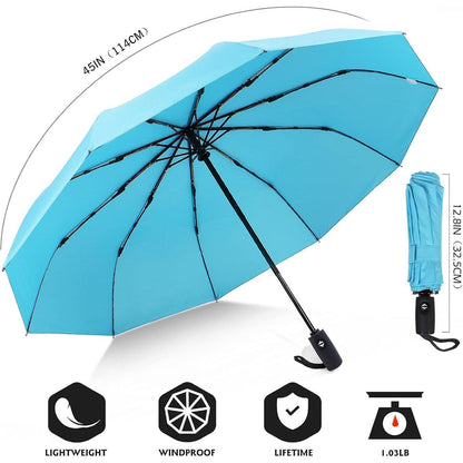 Sturmfester Taschenschirm Automatik, Hellblau, 10 Rippen
