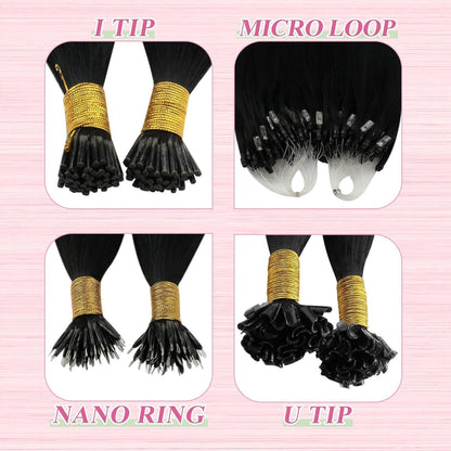 Echthaar Bondings Schwarz - Keratin U Tip Extensions 55cm