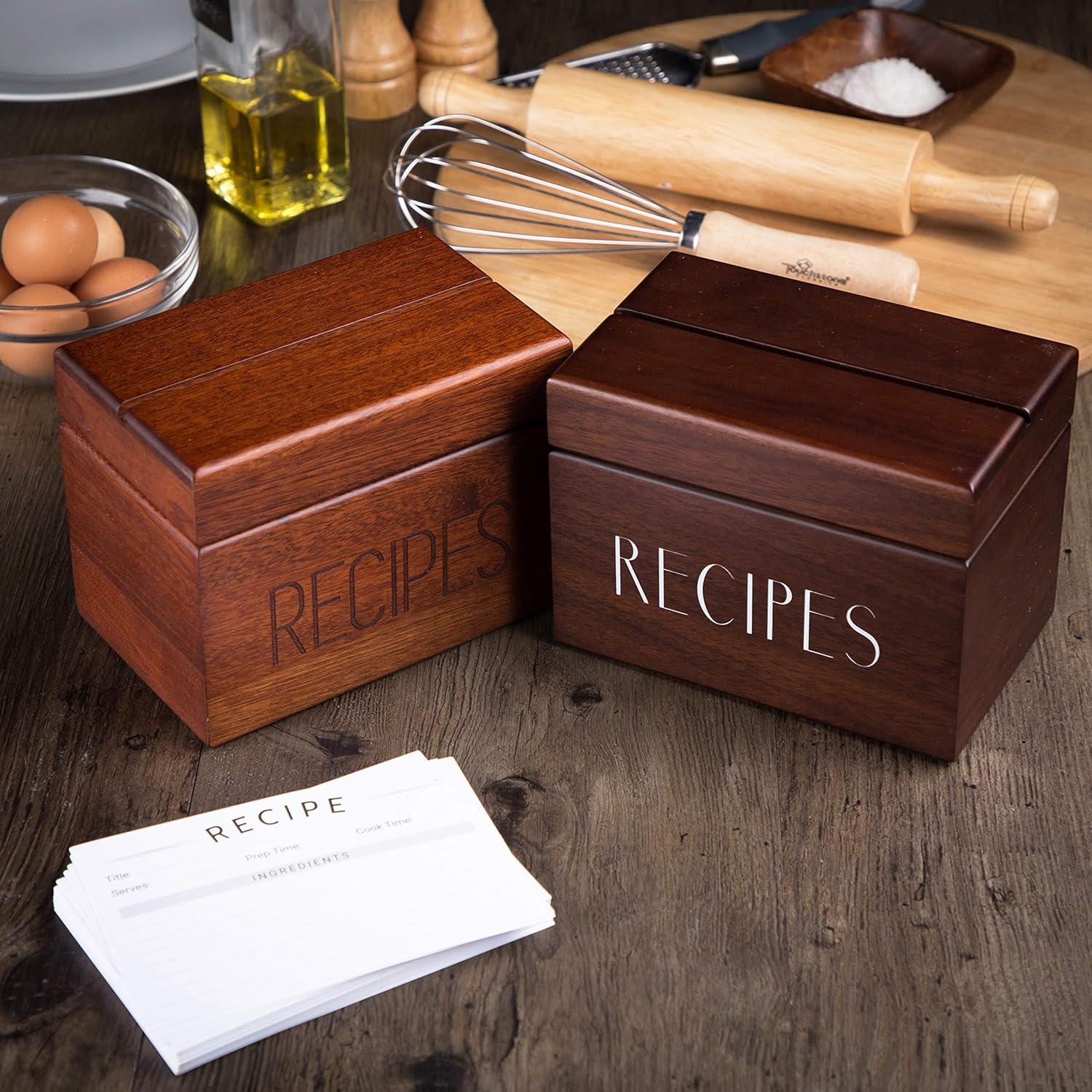 Rezeptbox Holz mit blanko Rezeptkarten und Trennkarten für 240 Karten