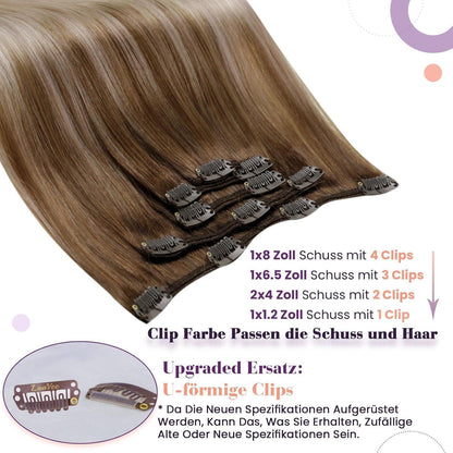 Clip-in Echthaar Extensions Ombre Hellbraun-Aschblond 40cm