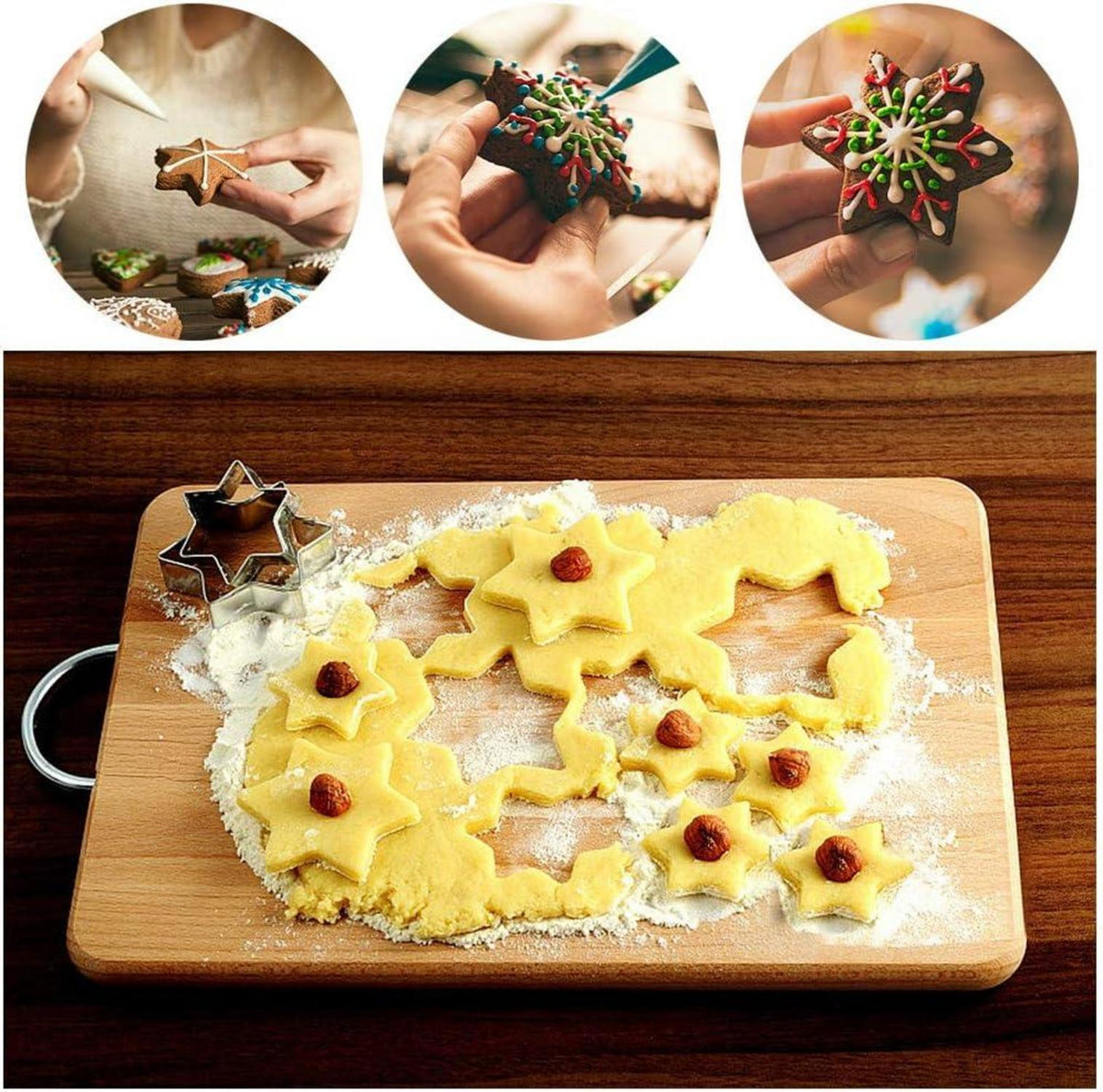 10tlg Ausstecher Stern Set Edelstahl für Weihnachtsplätzchen und Kekse