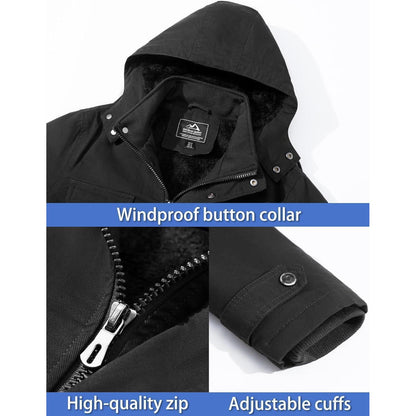 Herren Winterjacke Warm Gefüttert Militärstil Schwarz 3XL