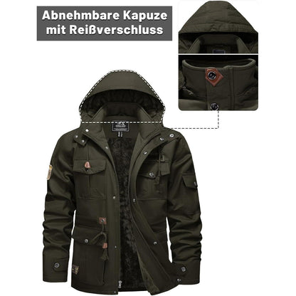 Herren Winterjacke Fleecegefüttert Cargojacke Armeegrün Outdoor