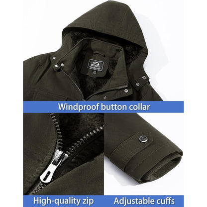 Herren Winterjacke Fleecegefüttert Cargojacke Armeegrün Outdoor