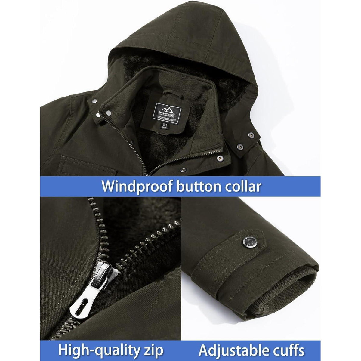 Herren Winterjacke Warm Gefüttert Militärstil Armeegrün 3XL