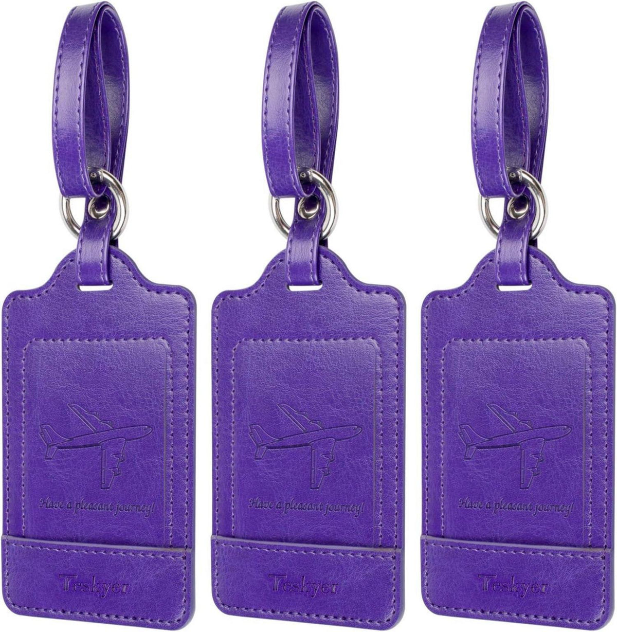 3er Set Kofferanhänger aus PU Leder in Violett