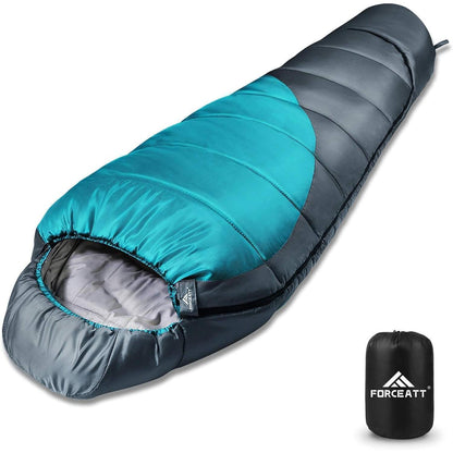 Mumienschlafsack 4 Jahreszeiten -10°C bis 15°C, wasserdicht, ultraleicht, blau-grau