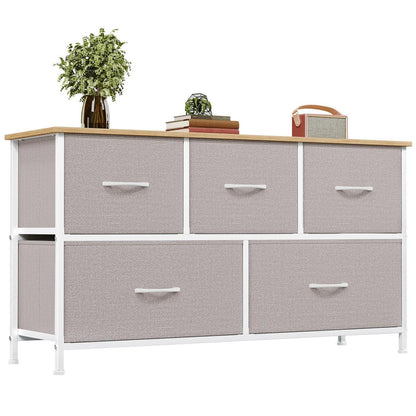 Kommode mit 5 Stoffschubladen – Aschgrau, 100x30x55 cm
