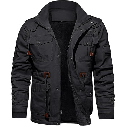Herren Winter Fleecejacke mit Kapuze – Grau, Outdoor & Arbeitsjacke