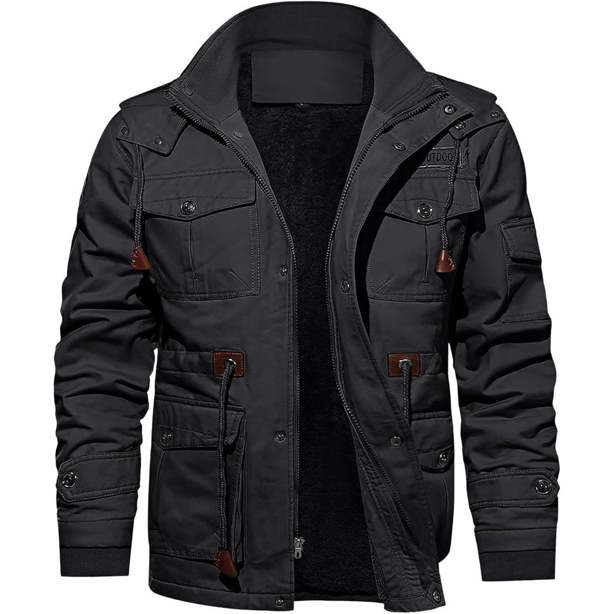 Herren Winterjacke Warm Gefüttert Militärstil Grau XXL