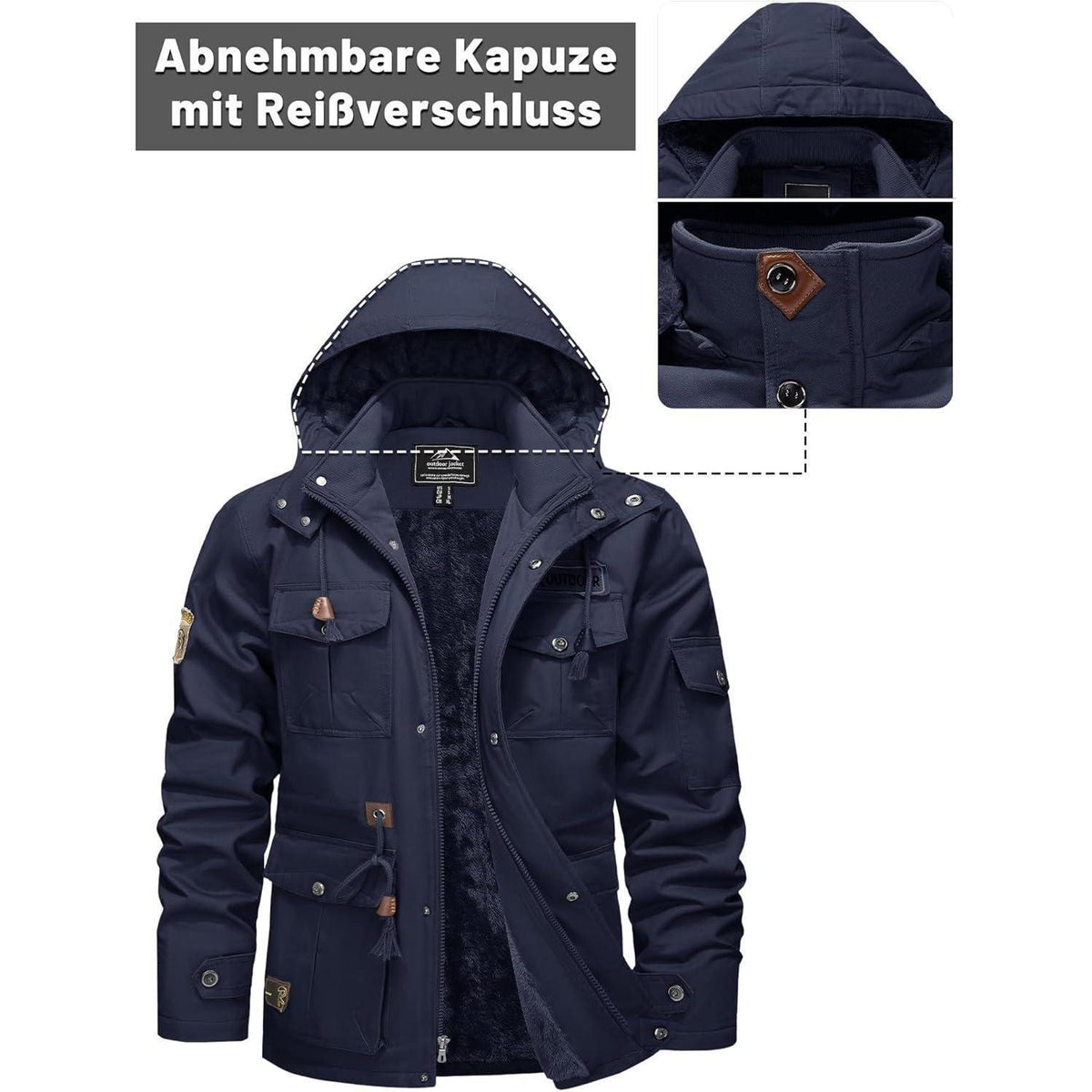 Herren Winterjacke Warm Gefüttert Militärstil Marineblau