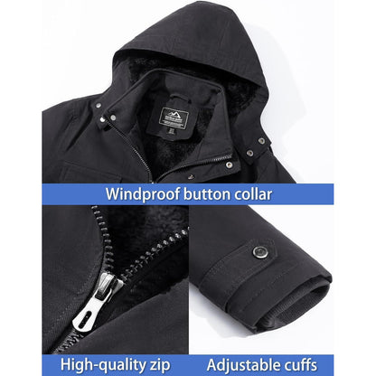 Herren Winterjacke Fleecegefüttert Cargotasche Grau Outdoorjacke