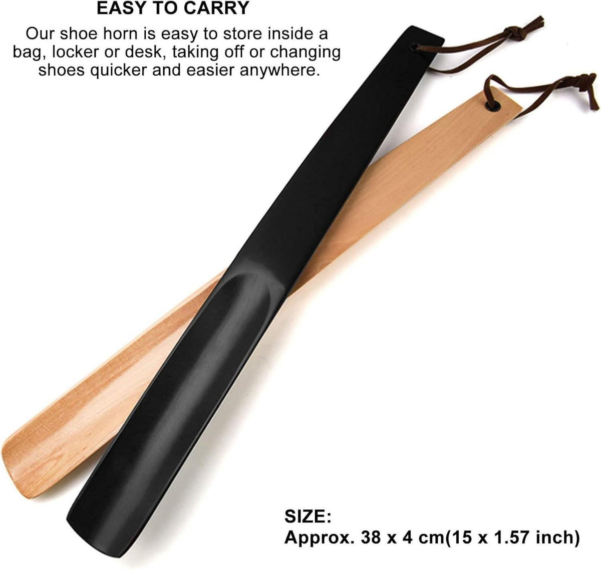 OneBarlercorn Schuhlöffel Lang Holz Schuhanzieher 38cm Schwarz Hellbraun
