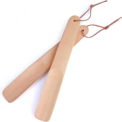 Holz Schuhlöffel Lang mit Lederseil, 2 Stück 26cm Hellbraun