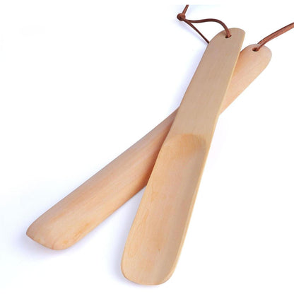 Holz Schuhlöffel Lang mit Lederseil, 2 Stück 26cm Hellbraun