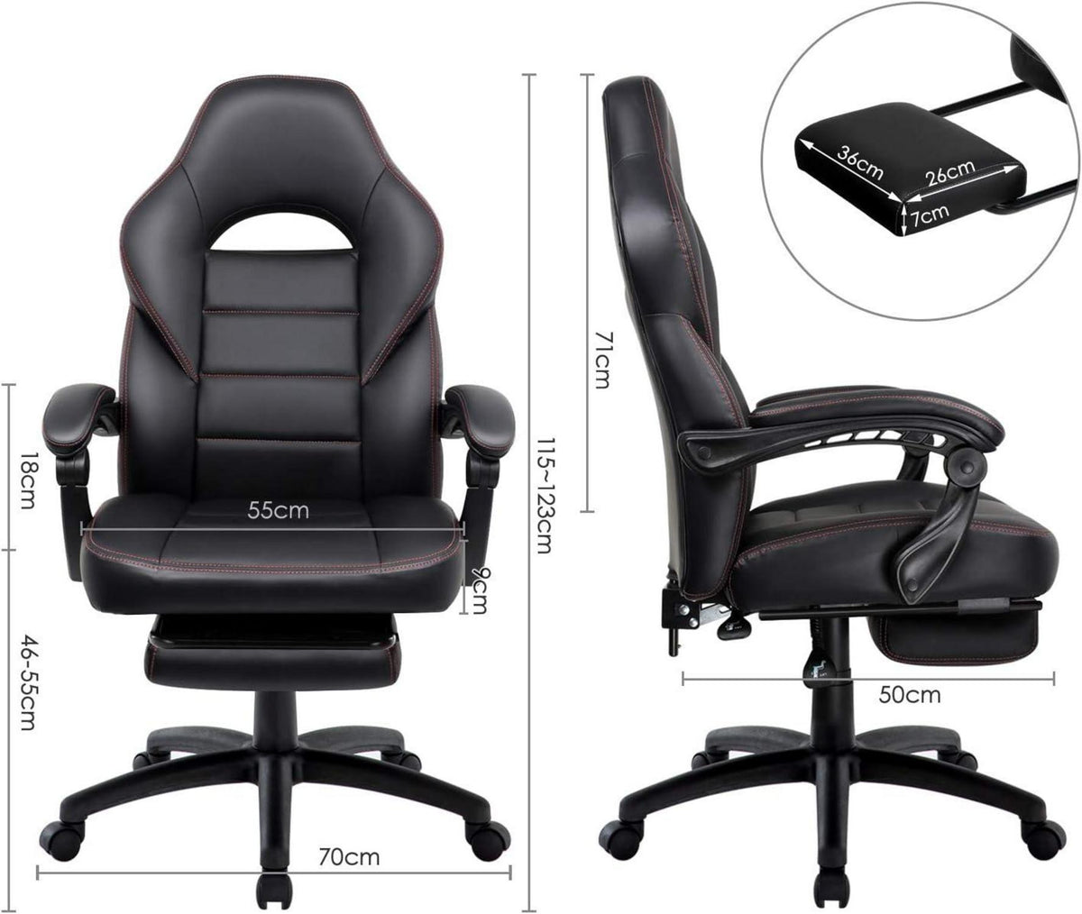 Ergonomischer Bürostuhl mit verstellbarer Fußstütze, Schwarz