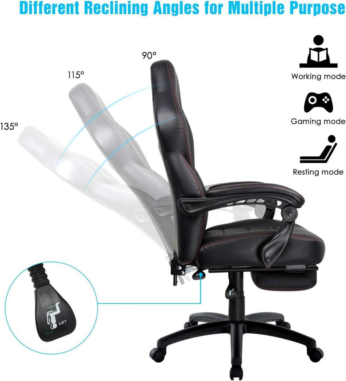 Ergonomischer Bürostuhl mit Fußstütze und verstellbaren Armlehnen