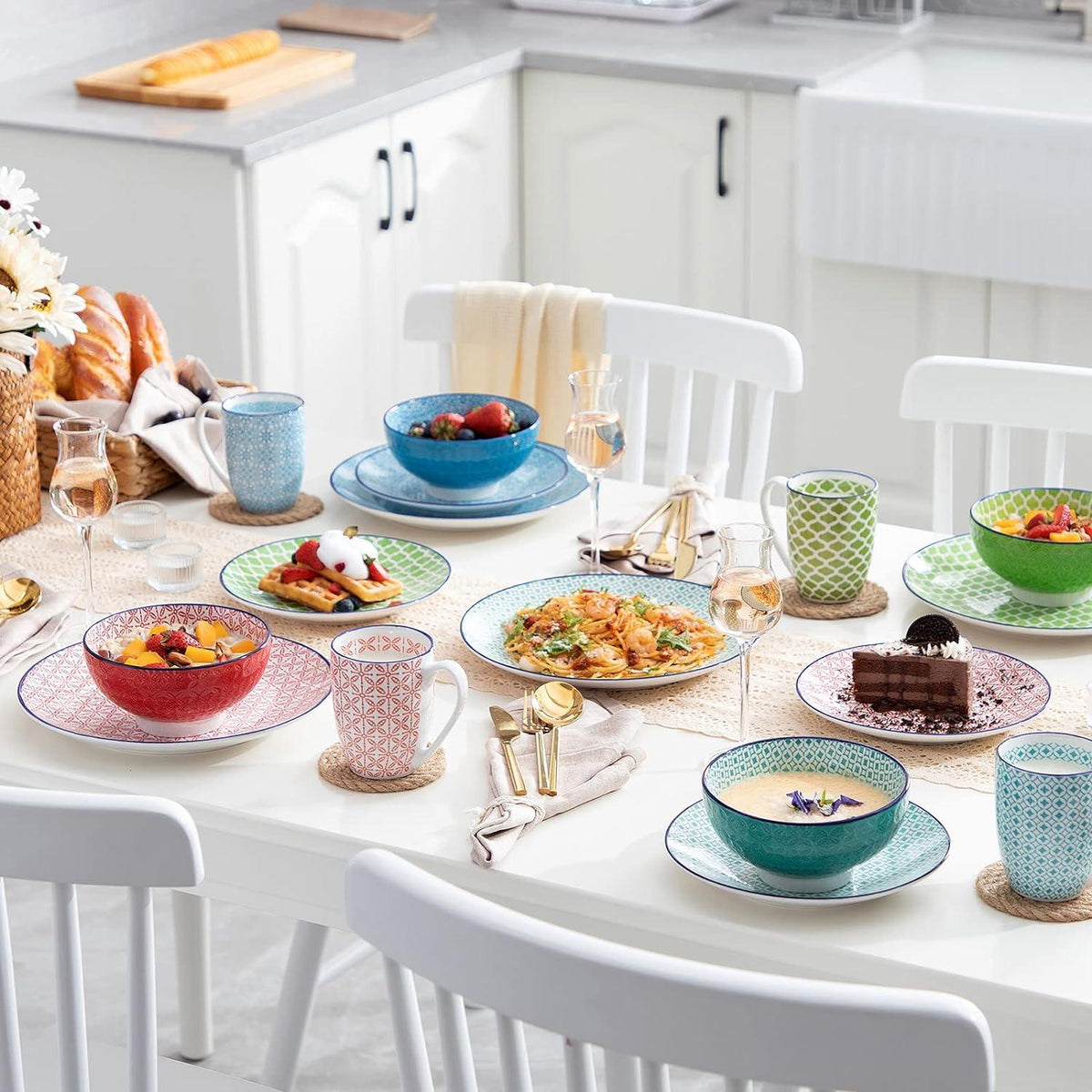 Porzellan Tafelservice bunt 16-teilig für 4 Personen - Macaron Serie