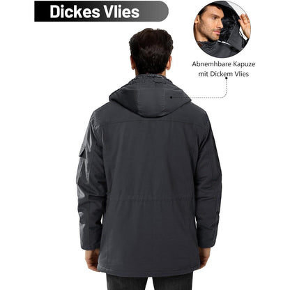 Herren Winterparka Fleecegefüttert mit Taschen & Kapuze Dunkelgrau