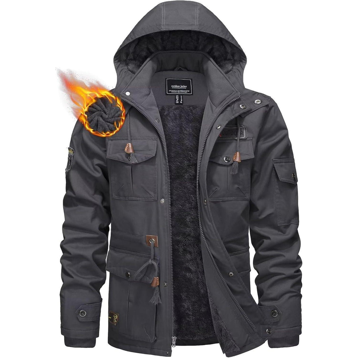 Herren Winterparka Fleecegefüttert mit Taschen & Kapuze