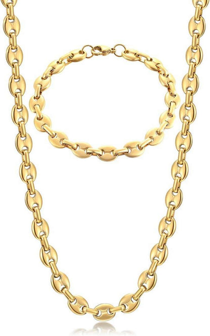AFSTALR Halskette Edelstahl Kaffeebohne Armband Set Hip Hop 6/9/11mm