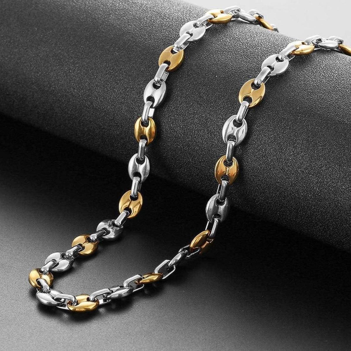 Herren Kaffeebohnen Kette & Armband Set Edelstahl 9mm 51cm Silber