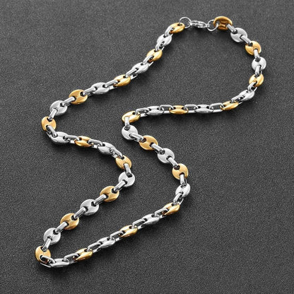 Herren Kaffeebohnen Kette & Armband Set Edelstahl 6mm Silber 51cm