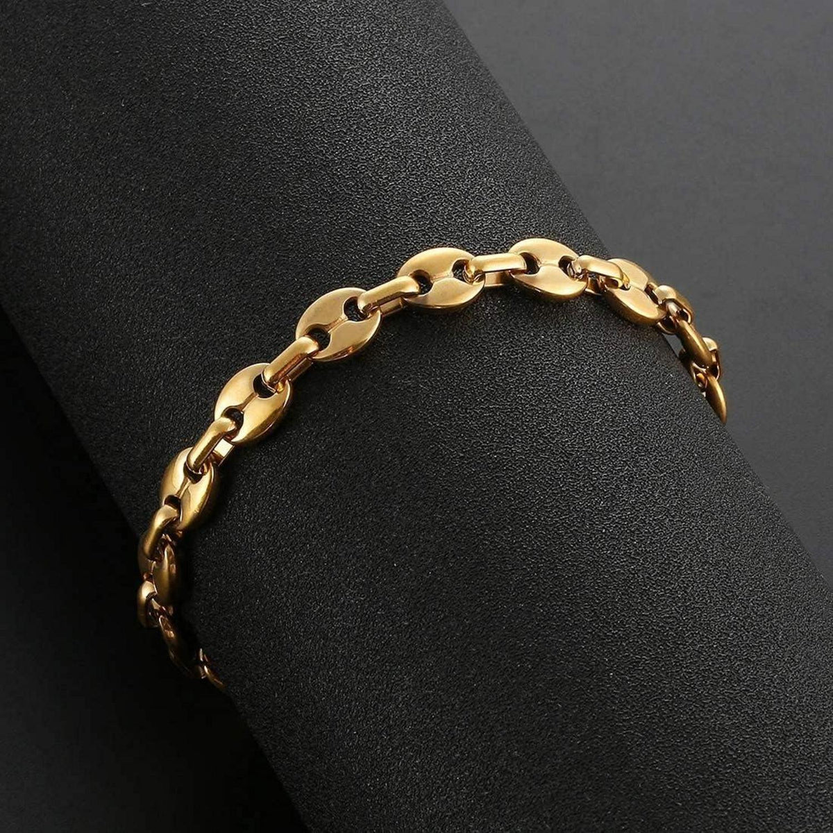 AFSTALR Halskette Herren Edelstahl Kaffeebohne 9mm Silber Gold Schwarz 51cm - Hip Hop Plattenkette